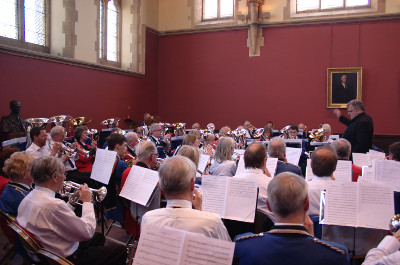 Massed bands rehearsing