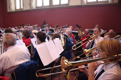 Massed bands rehearsing