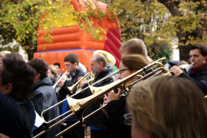 Sue from Godalming Band plays in the massed group