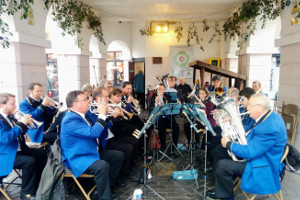 Godalming Band in the Pepperpot taking part in the Christmas Together festival