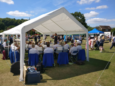 Godalming Band pictured at the Wonersh Fete, later followed by a Songs of Praise