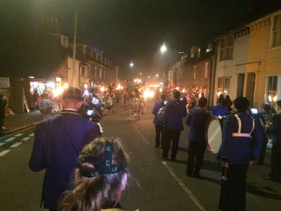 Forming up with the Lewes Borough Bonfire Society to march back to the centre of town